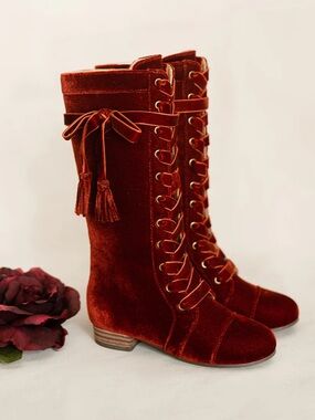 Joyfolie Velvet Lace-Up Knee-High Boots